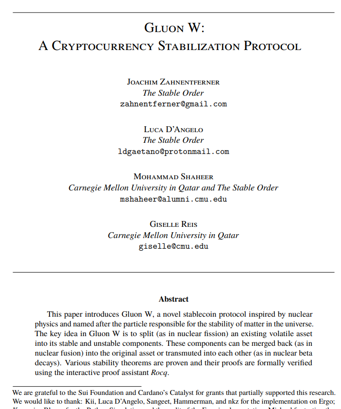 Cover of Gluon W: A Cryptocurrency Stabilization Protocol