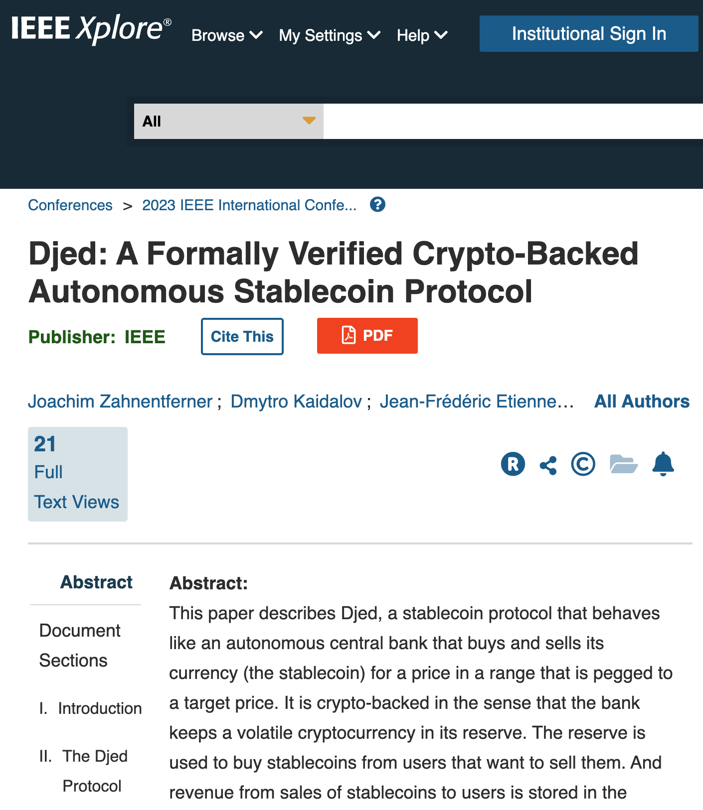 Cover of Djed: A Formally Verified Crypto-Backed Autonomous Stablecoin Protocol